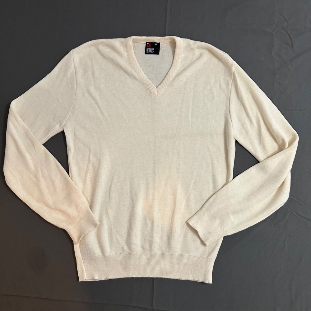 Vintage Robert Bruce Sweater Mens XL Yellow V‎ Neck Made USA Knit 80s